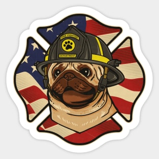 Pug Dog Firefighter Sticker